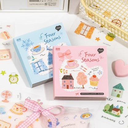 Four Seasons Signal Series PET sticker book featuring spring, summer, autumn, and winter seasonal designs for journaling, scrapbooking and collage