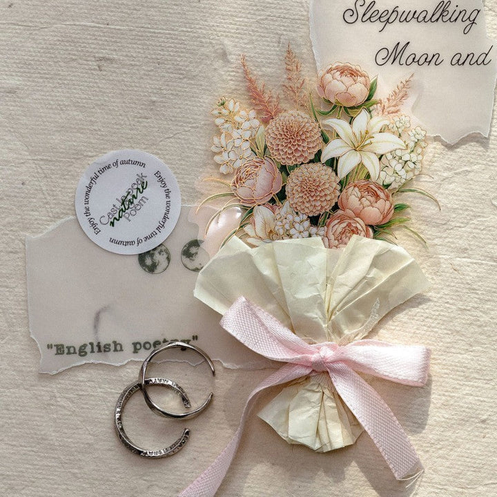 Floral Note Tales Series Sticker Pack featuring floral, tale, and note designs for journaling, scrapbooking and collage