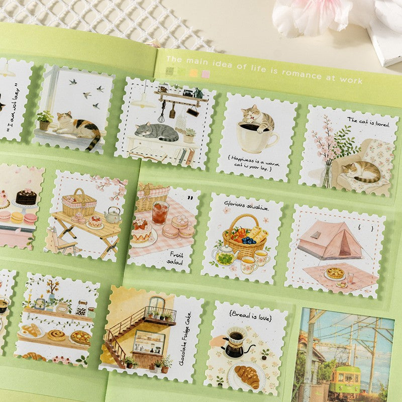 Spring Prelude Series tape featuring spring breeze, flower room, lazy cat cafe, and stream shelter designs for journaling, scrapbooking and collage