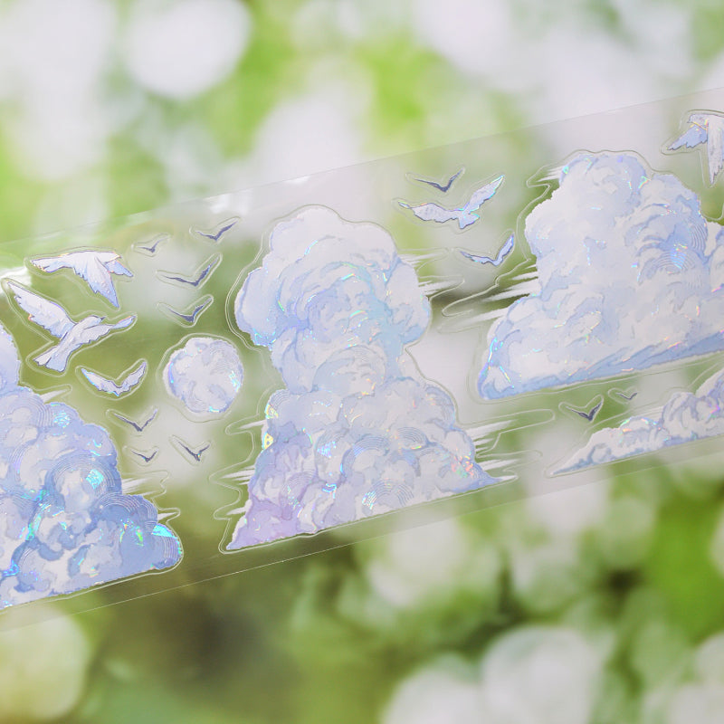 6.5cm*110cm Cloud Dream Floating World Die Cutting Shell Light PET Tape featuring dream, cloud, and light designs for journaling, scrapbooking and collage
