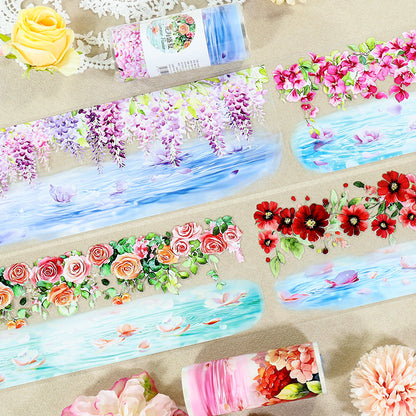 Summer Flower Sea Crystal PET Tape featuring summer, flower, and sea designs for journaling, scrapbooking and collage