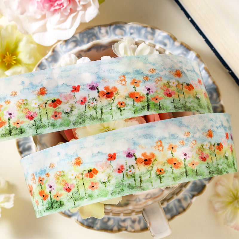 Flower Field Series PET Tape Set featuring flower designs for journaling, scrapbooking and collage