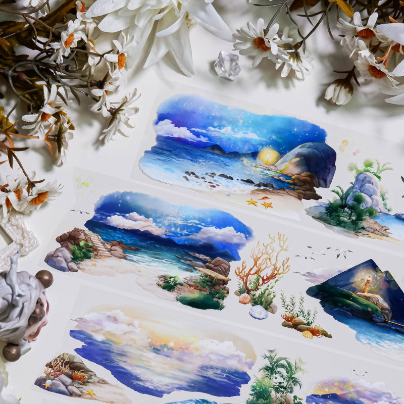 7cm*100cm The Sea at Dusk PET Tape featuring sea designs for journaling, scrapbooking and collage
