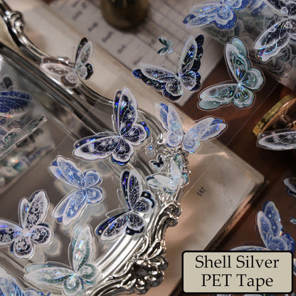 6cm*100cm Blue Dream Butterfly Die Cutting Shell Silver/Gold/Light PET Tape