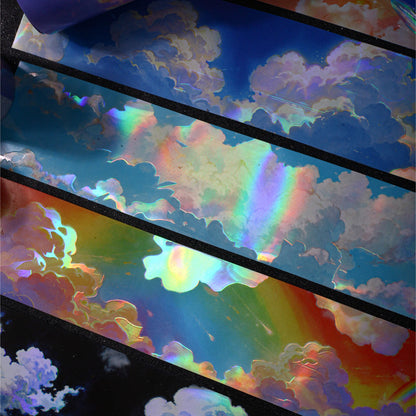 Cloud Travel Series Rainbow Light PET Tape featuring cloud, rain, and light designs for journaling, scrapbooking and collage