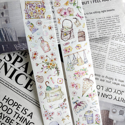 Whole Roll 5.5cm*5m Flowers Stories Die Cutting Washi/PET/Fog PET Tape featuring flower designs for journaling, scrapbooking and collage