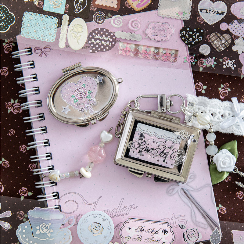 Cocoa Rose House Series Die Cutting Silver Stamping PET Tape featuring rose, silver, and house designs for journaling, scrapbooking and collage