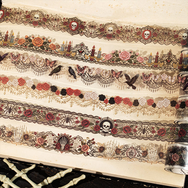 Woven Gothic Lace Series PET Tape featuring lace designs for journaling, scrapbooking and collage