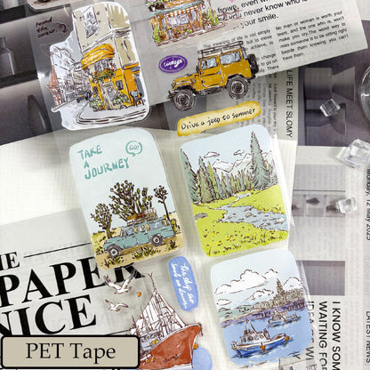 Whole Roll 7cm*5m Take a Journey Die Cutting Washi/PET/Fog PET Tape