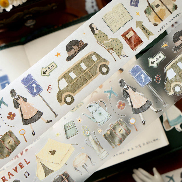 Whole Roll 5cm*5m Travel Diary Die Cutting Washi/Fog PET Tape for journaling, scrapbooking and collage