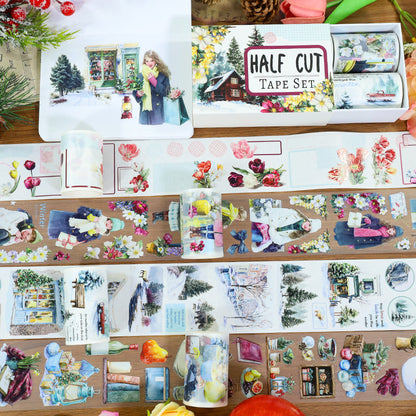 Under the wind and snow Die Cutting Washi/Fog PET Tape featuring snow, and wind designs for journaling, scrapbooking and collage