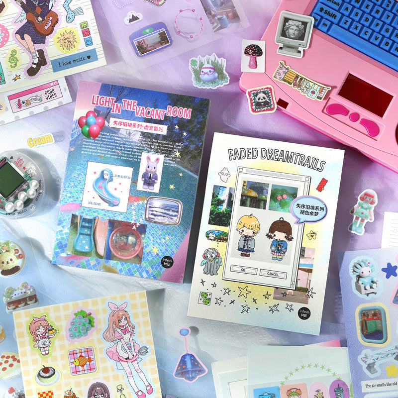 Disordered Past Series Sticker Book featuring red, and book designs for journaling, scrapbooking and collage
