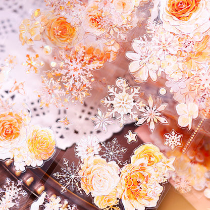 6.5cm*150cm Orange gold blossom Die Cutting Washi/PET/Shell Light PET Tape featuring old, gold, and orange designs for journaling, scrapbooking and collage