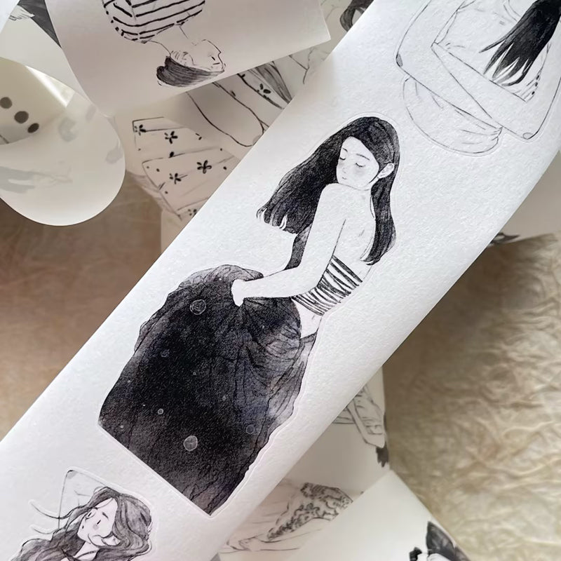 5cm*333cm Little black Die Cutting Washi/PET/Fog PET Tape featuring black designs for journaling, scrapbooking and collage