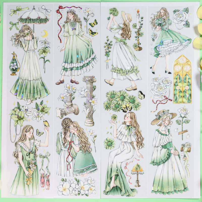 6cm*100cm Green atmosphere Shell Light PET Tape featuring green, and light designs for journaling, scrapbooking and collage