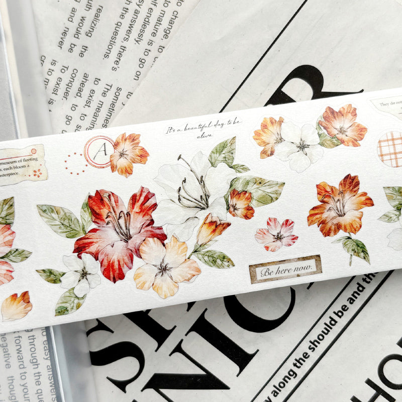 Whole Roll 5.5cm*5m Crimson Magnolia Die Cutting Washi/PET Tape for journaling, scrapbooking and collage