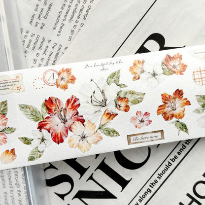 Whole Roll 5.5cm*5m Crimson Magnolia Die Cutting Washi/PET Tape for journaling, scrapbooking and collage