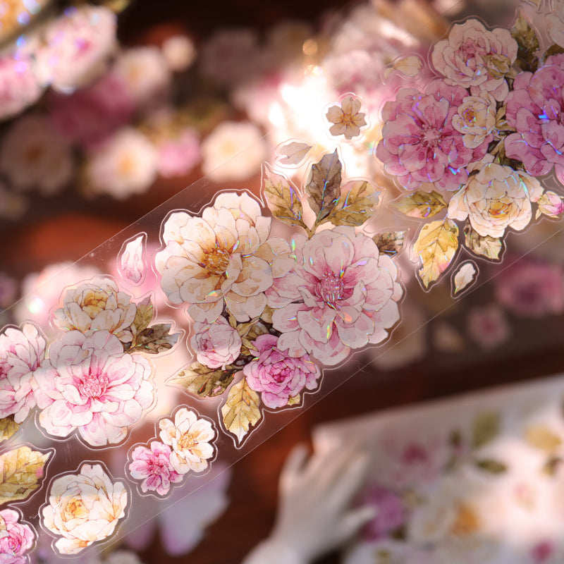 Peach Fog White Flower Die-Cutting Washi Tape - Sample 100cm