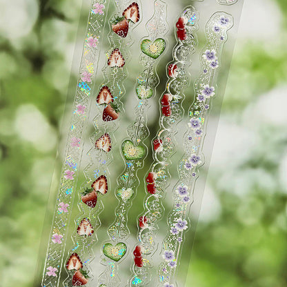 Whole Roll 6cm*5m Fruit Lace Die Cutting Shell Light PET Tape featuring lace, fruit, and light designs for journaling, scrapbooking and collage