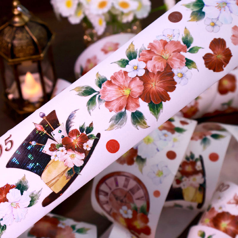 Whole Roll 6cm*4.8m Drunken Lotus Banquet Die Cutting Shell Light Washi/PET Tape