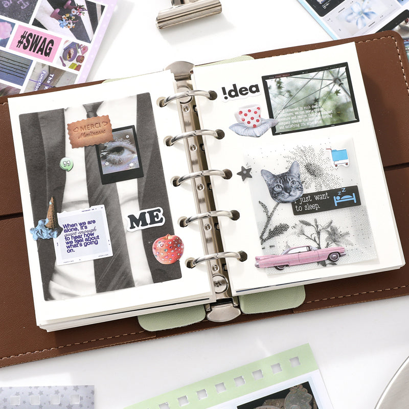 Fragment Log Series Sticker Book featuring book designs for journaling, scrapbooking and collage