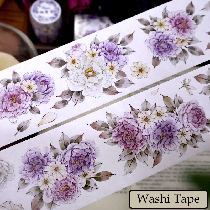 Whole Roll 5.6cm*5m Purple peony flower Die Cutting Washi/PET/Shell Light PET Tape