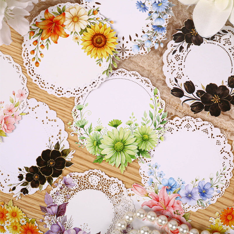 Lace Flower Series Sticker featuring lace, and flower designs for journaling, scrapbooking and collage