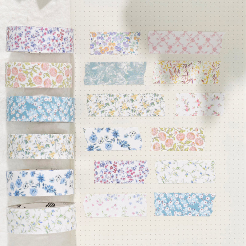 Thin Salt Flower Series Flash Sand Synthetic Paper Tape featuring flower designs for journaling, scrapbooking and collage
