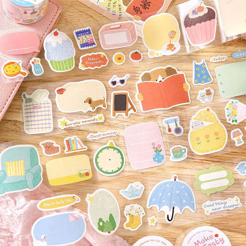 Warm Little Happiness Series Die Cutting White Kraft Paper Tape featuring white designs for journaling, scrapbooking and collage