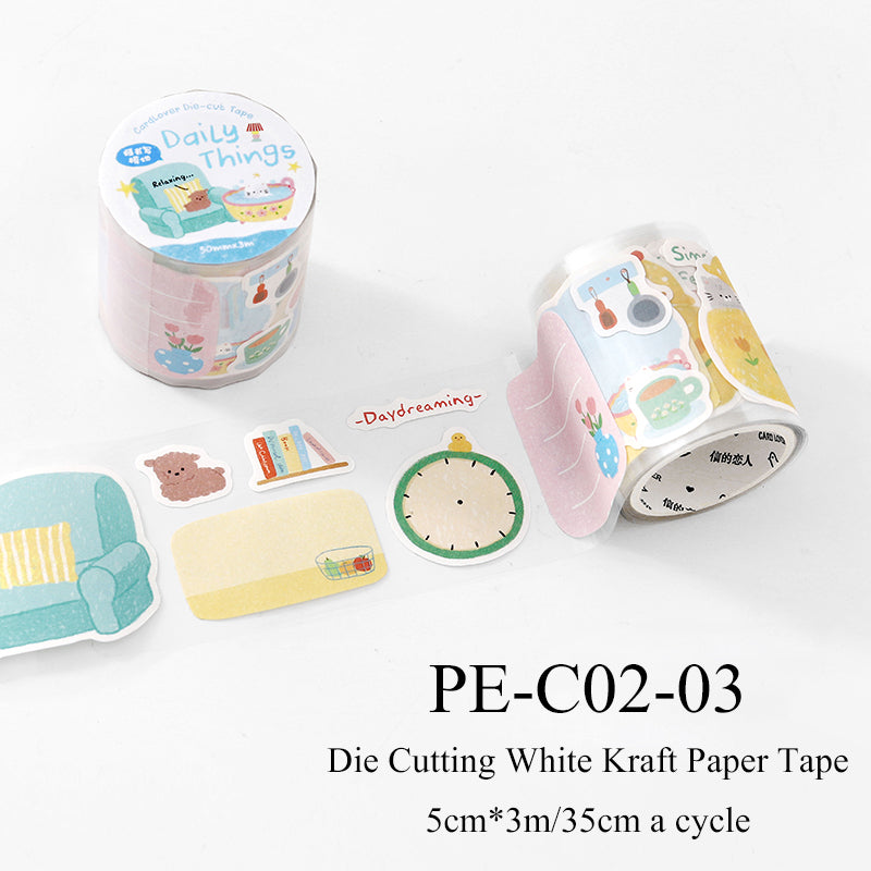 Warm Little Happiness Series Die Cutting White Kraft Paper Tape