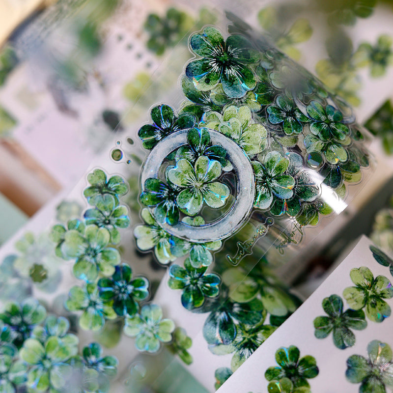 Whole Roll 6cm*6m Four Leaf Clover Die Cutting Washi/PET/Shell Light PET Tape featuring leaf, and light designs for journaling, scrapbooking and collage