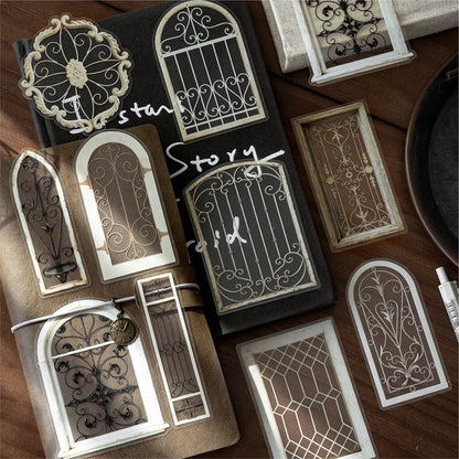 Ironwork Stained Window Series Sticker featuring wind designs for journaling, scrapbooking and collage
