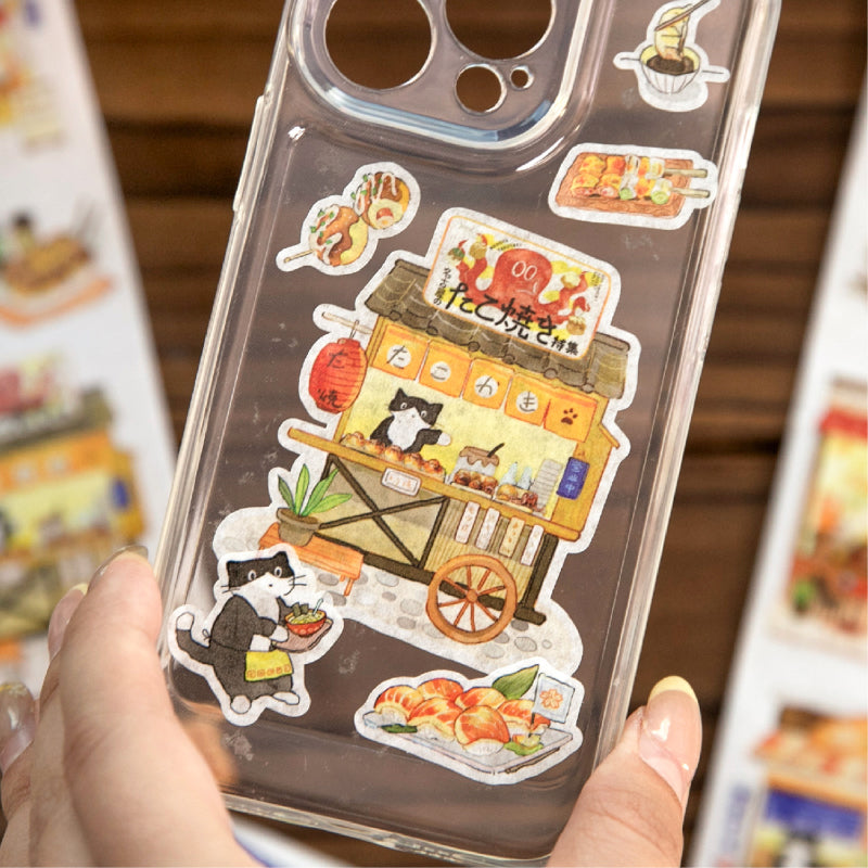 Cat Shop Series Die Cutting Washi Tape featuring cat, and shop designs for journaling, scrapbooking and collage
