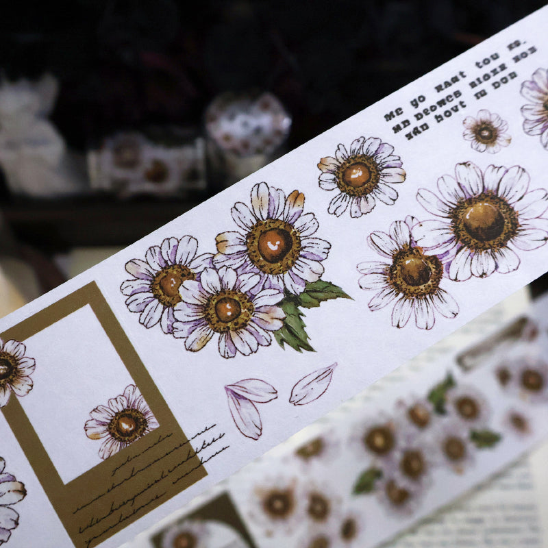 5.5cm*100cm Simple daisy Die Cutting Washi/PET/Shell Silver PET Tape featuring silver designs for journaling, scrapbooking and collage