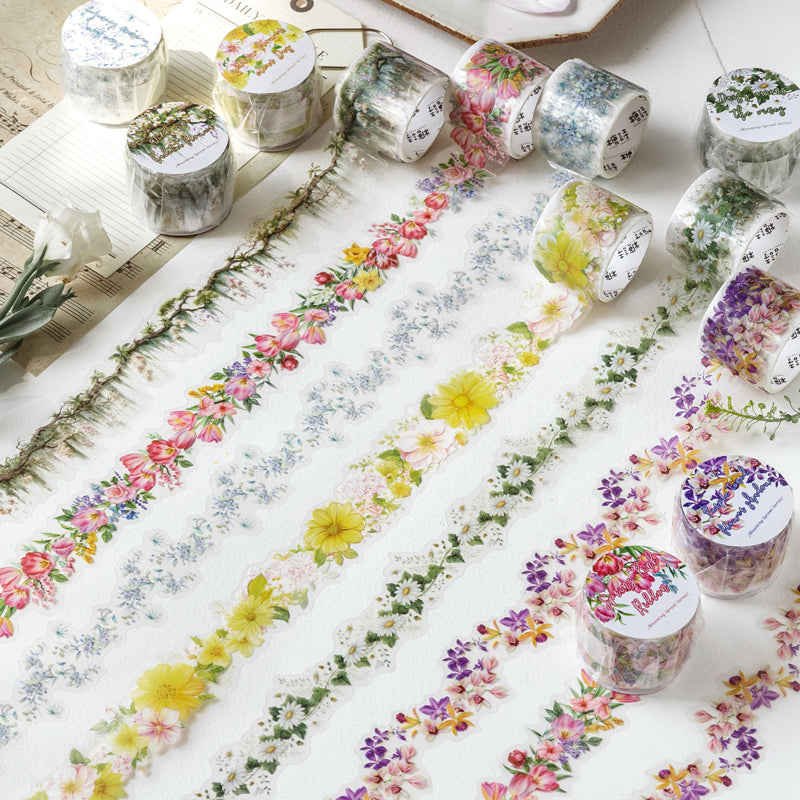 Floral Spread Series PET Tape featuring floral designs for journaling, scrapbooking and collage
