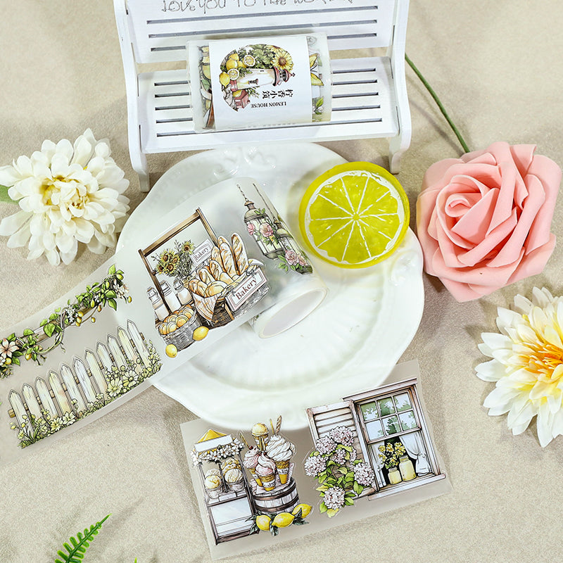 Lime Fragrant Cottage Die Cutting Fog PET Tape featuring cottage designs for journaling, scrapbooking and collage