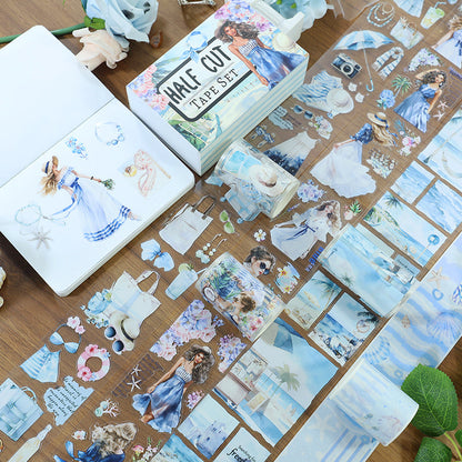 Seaside town Die Cutting Washi/PET Tape Set featuring sea designs for journaling, scrapbooking and collage