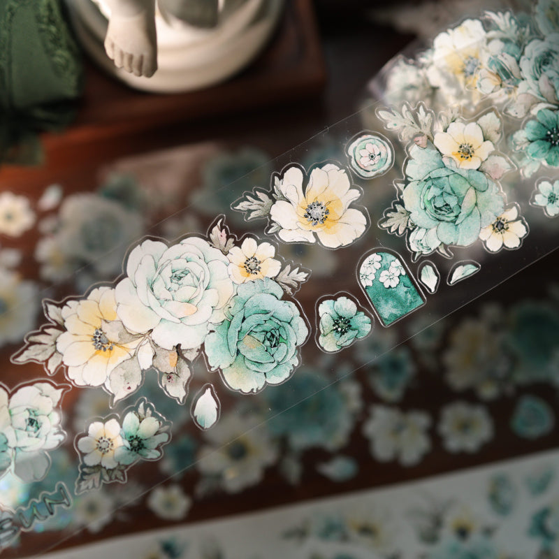 Blue Purple Flower Die-Cutting Washi Tape - Whole Roll 5.5cm×5m