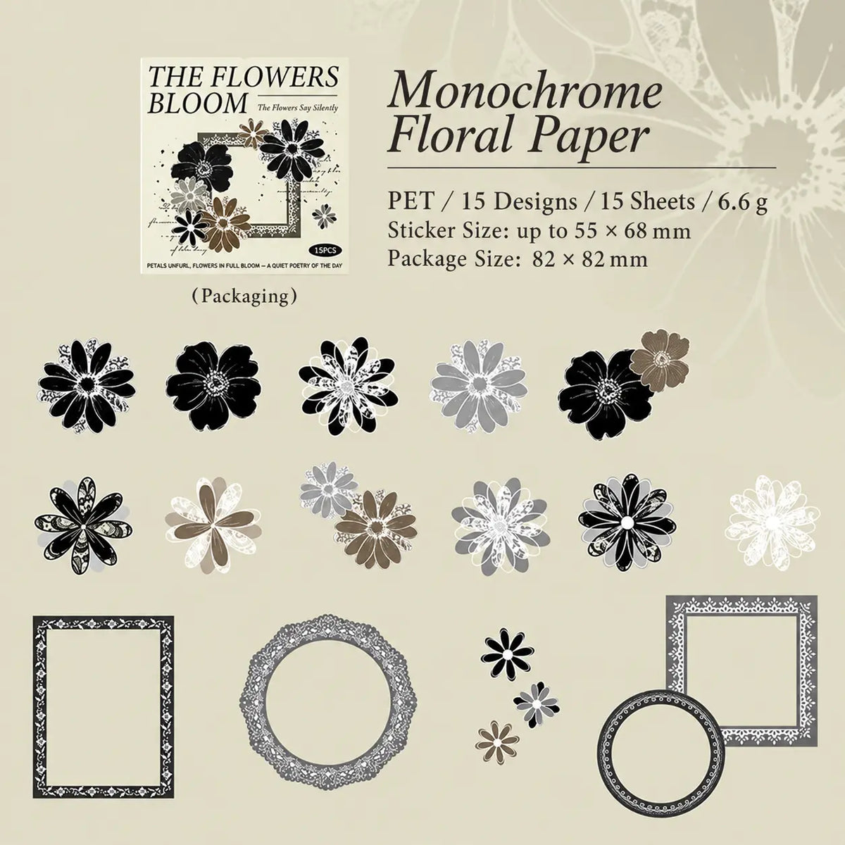 Floral Cutout Sticker Set – 50 Pieces