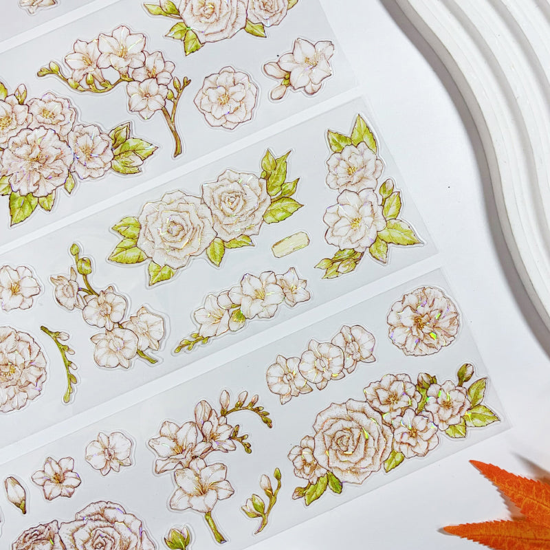 Whole Roll 6cm*5m Floating White Love Shell Light PET Tape featuring white, and light designs for journaling, scrapbooking and collage