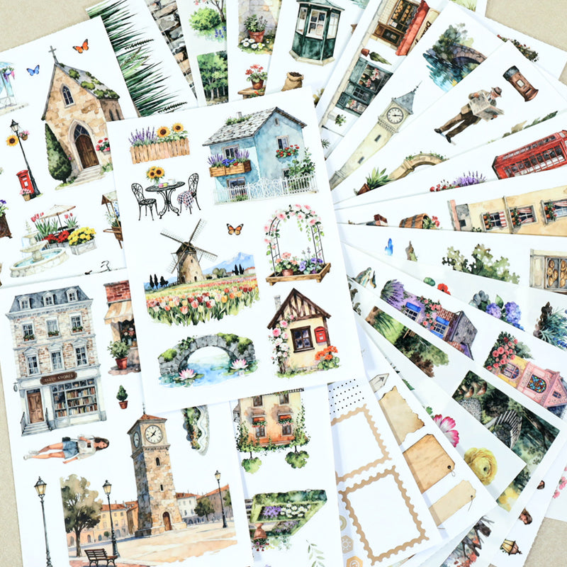Charming Town Sticker Book featuring book designs for journaling, scrapbooking and collage