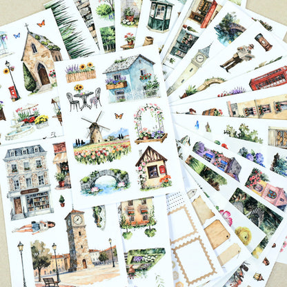 Charming Town Sticker Book featuring book designs for journaling, scrapbooking and collage