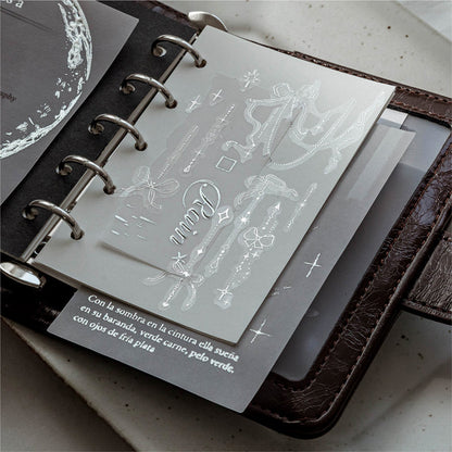 Chain Secret Series Silver Stamping Die Cutting PET Tape featuring secret, and silver designs for journaling, scrapbooking and collage