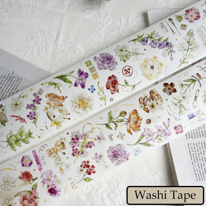 Whole Roll 6cm*5m Embroidered Flower Letter Die Cutting Washi/PET Tape