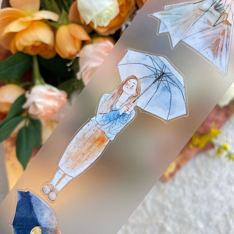 Whole Roll 6cm*10m It's raining Die Cutting Washi/PET/Fog PET Tape featuring rain designs for journaling, scrapbooking and collage