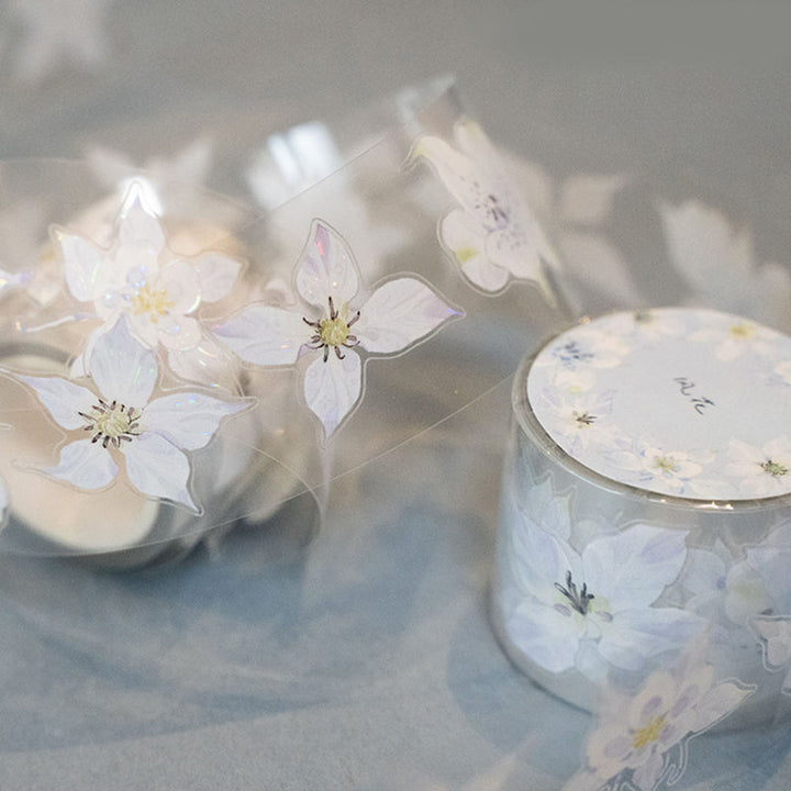 3.2cm*200cm Wind Flowers Die Cutting Shell Light PET Tape featuring flower, light, and wind designs for journaling, scrapbooking and collage