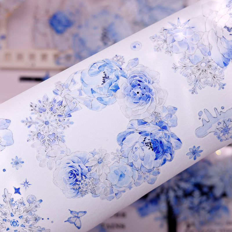 Whole Roll 6.5cm*6m Yingxue Lan Die Cutting Washi/PET/Shell Light PET Tape featuring light designs for journaling, scrapbooking and collage