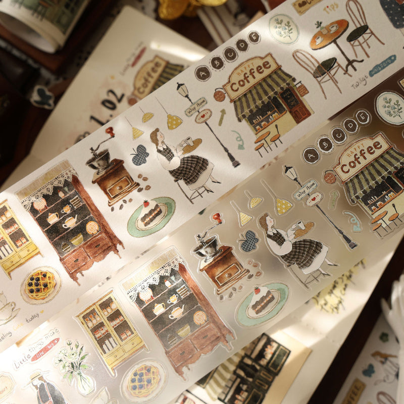 Whole Roll 6cm*5m Puff pastry tea party Die Cutting Washi/Fog PET Tape featuring tea, and party designs for journaling, scrapbooking and collage