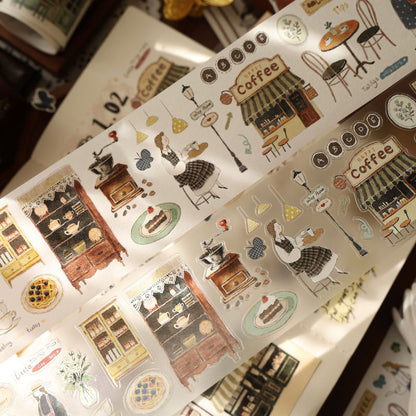 Whole Roll 6cm*5m Puff pastry tea party Die Cutting Washi/Fog PET Tape featuring tea, and party designs for journaling, scrapbooking and collage