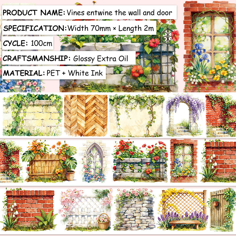 Vines entwine the wall PET Tape for journaling, scrapbooking and collage